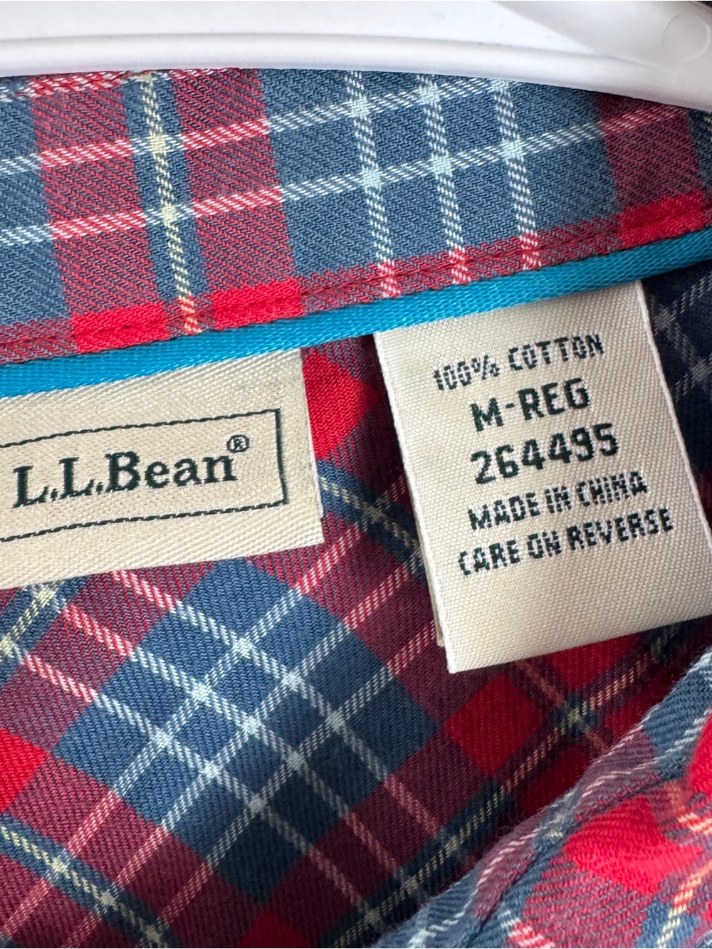 LL Bean Button Down Shirt Womens M Medium Red Blue Plaid Long Roll Tab Sleeve - Picture 4 of 5
